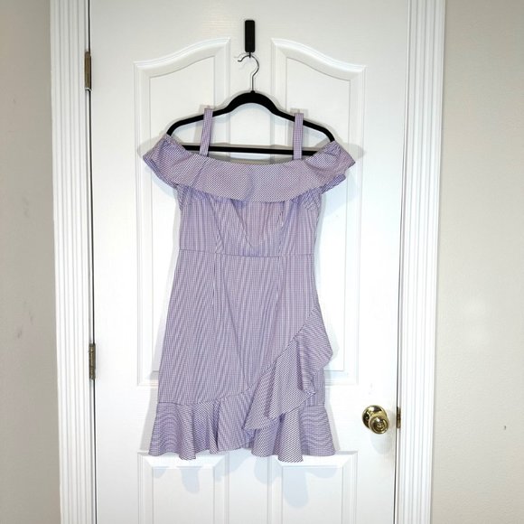 Donna Morgan for Anthropologie Lavender Gingham Flutter Dress 4 - Picture 5 of 13